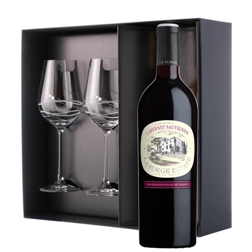 La Forge Cabernet Sauvignon 75cl Red Wine And Diamante Venezia Glasses Gift Box Set